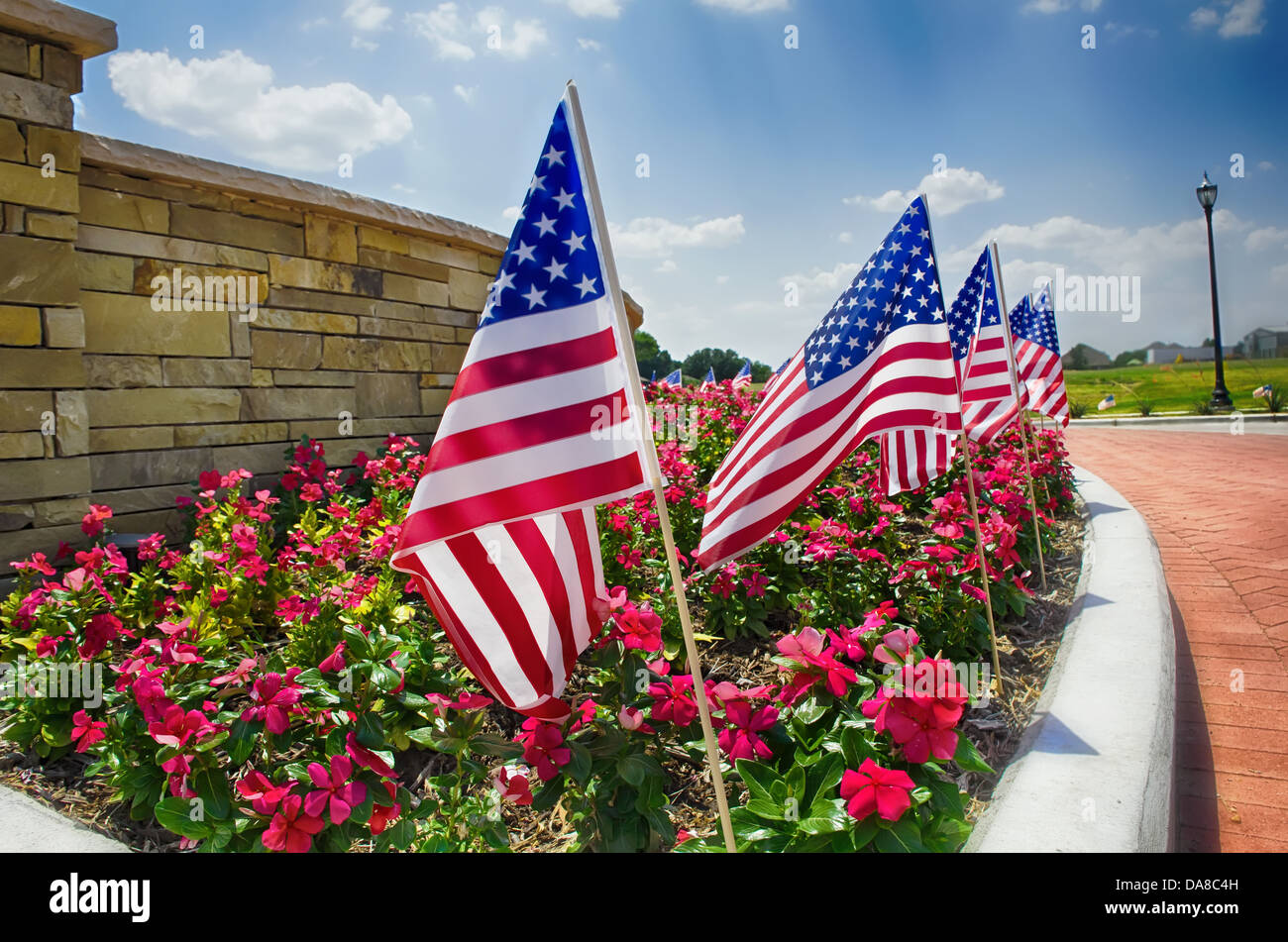 Row Of American Flags Displayed On The Street Side In Celebration Of The 4th Of July Stock Photo Alamy