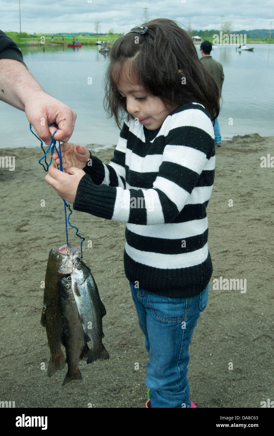 Free Kids Fishing Derby, sponsored by Trout Unlimited Sky Valley Chapter 654, Monroe,Washington. Stock Photo