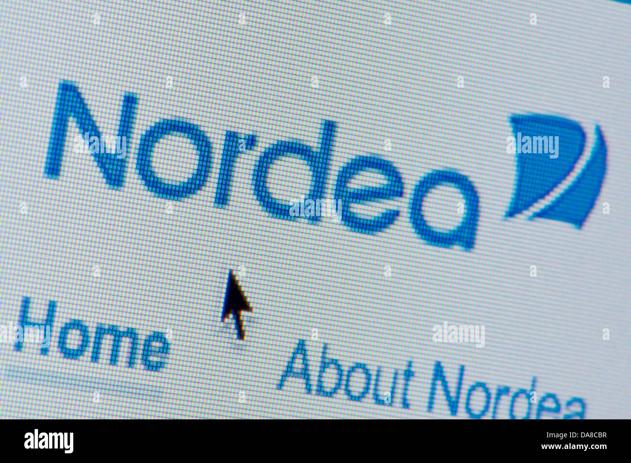 Close up of the Nordea logo as seen on its website. (Editorial use only: print, TV, e-book and editorial website). Stock Photo