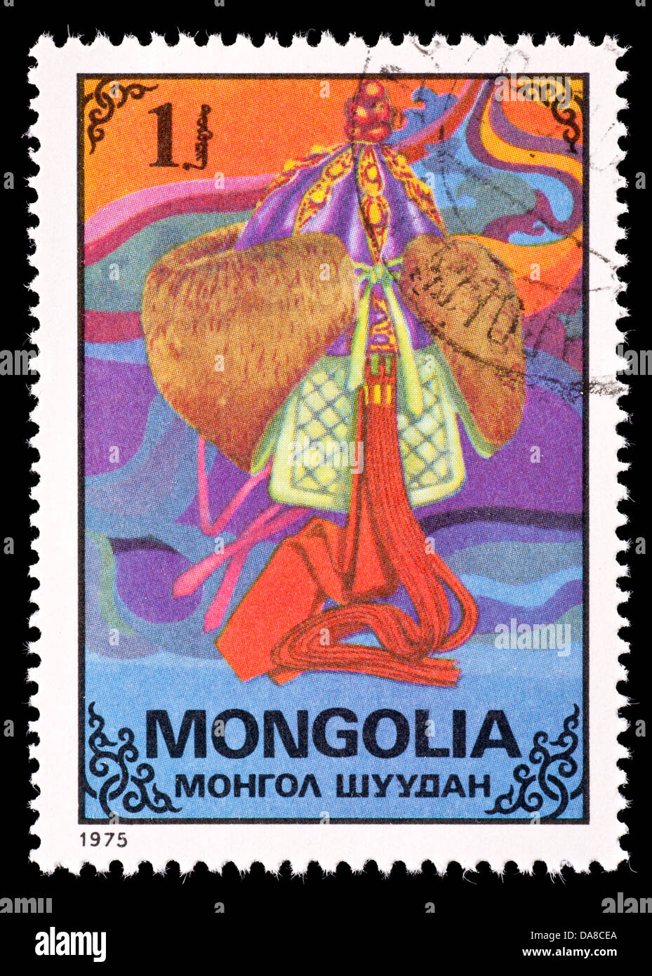 Postage stamp from Mongolia depicting a sable fur hat. Stock Photo
