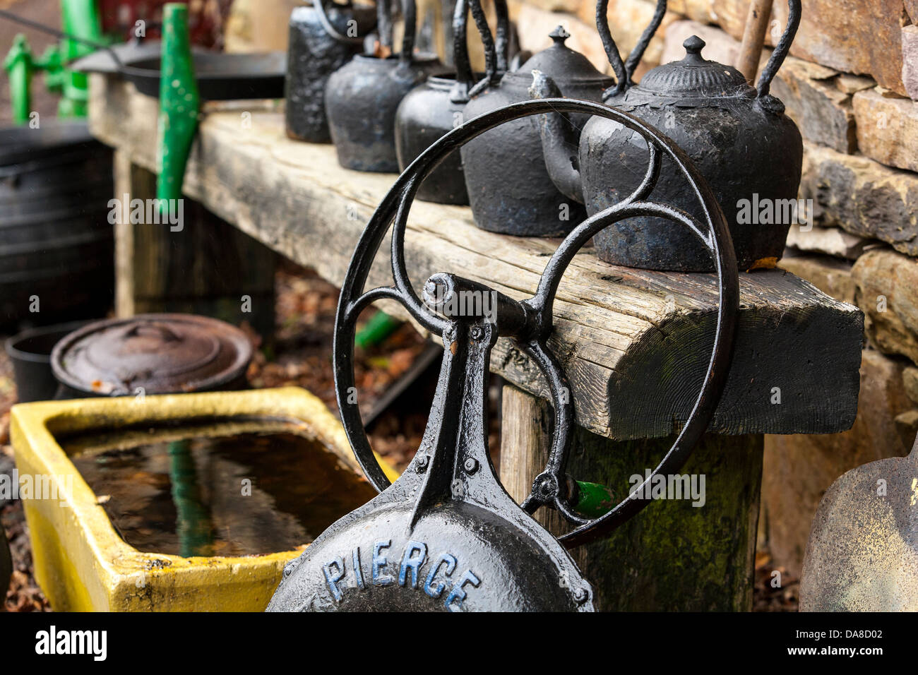 A peat cutters tools and domestic displayed outside a cottage at the