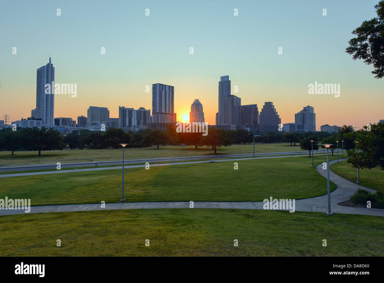 Skyline of Downtown Austin, Texas at sunrise Stock Photo - Alamy