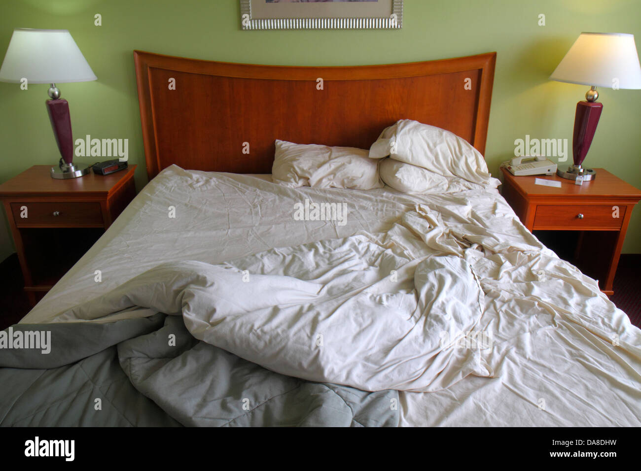 Florida,LaBelle,Port La Belle Inn,hotel,guest room,king size bed,unmade,FL130531054 Stock Photo