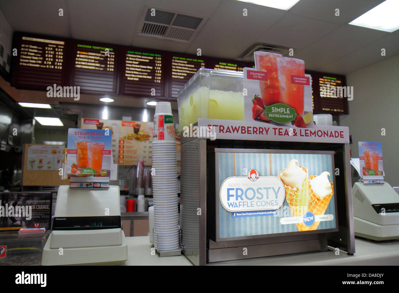 Florida Immokalee,Wendy's,fast food,franchise,restaurant restaurants food dining eating out cafe cafes bistro,counter,interior inside,visitors travel Stock Photo