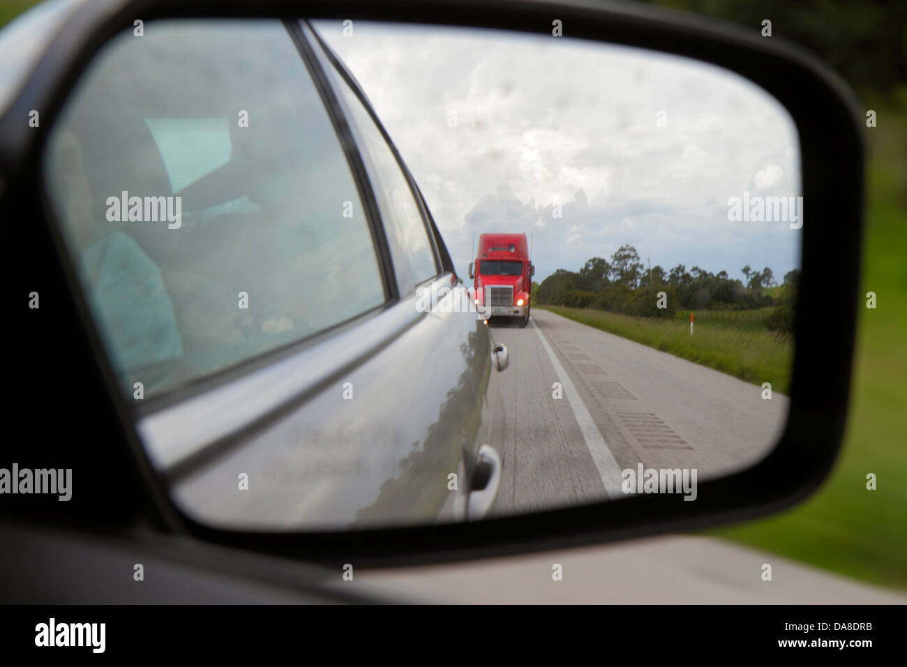 Fort Ft. Myers Florida,Interstate I75 75,rear view mirror,semi tractor