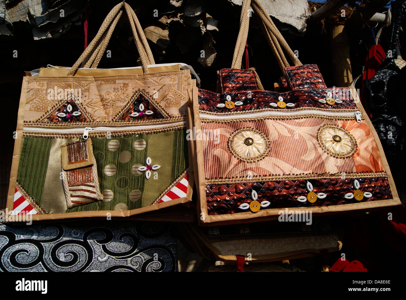 Handbag Shop in Orissa India Embroidery Designs on handcraft handbags Stock Photo