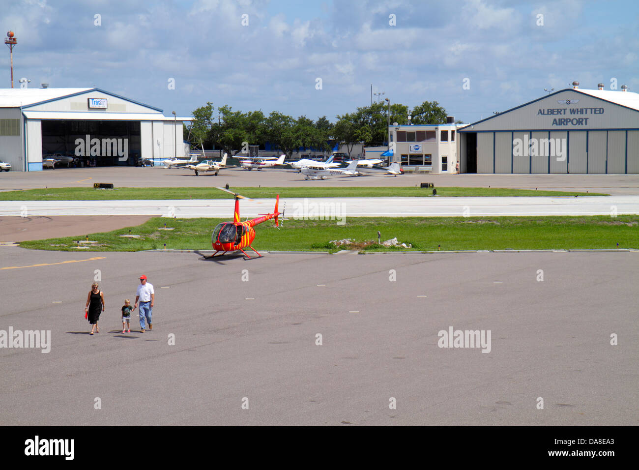 Florida Saint St. Petersburg,Albert Whitted Airport,SPG,tarmac,runway,sightseeing helicopter,visitors travel traveling tour tourist tourism landmark l Stock Photo
