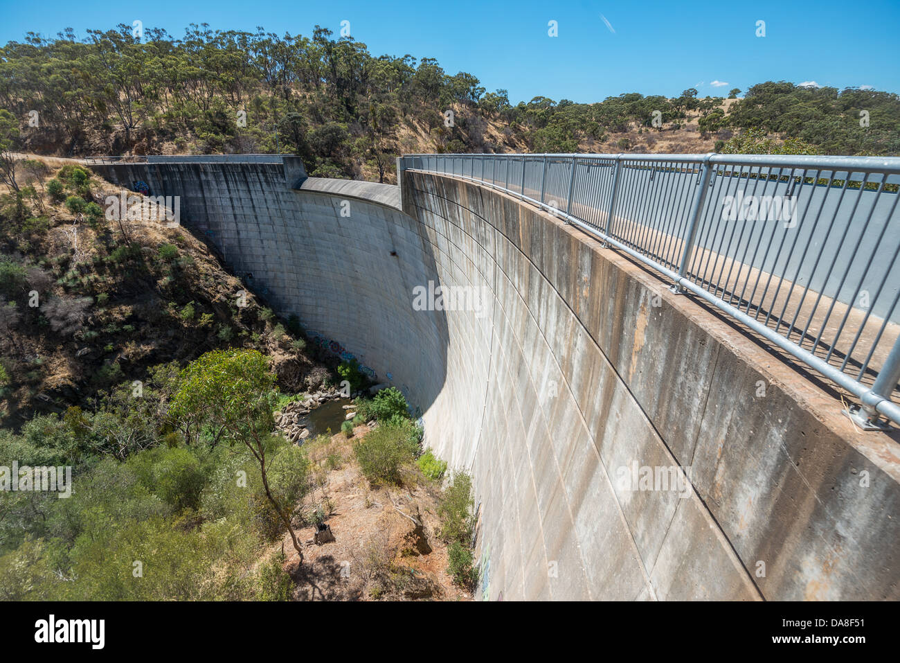 The Sturt Gorge flood control dam preventing major flooding events in the Sturt River. Stock Photo