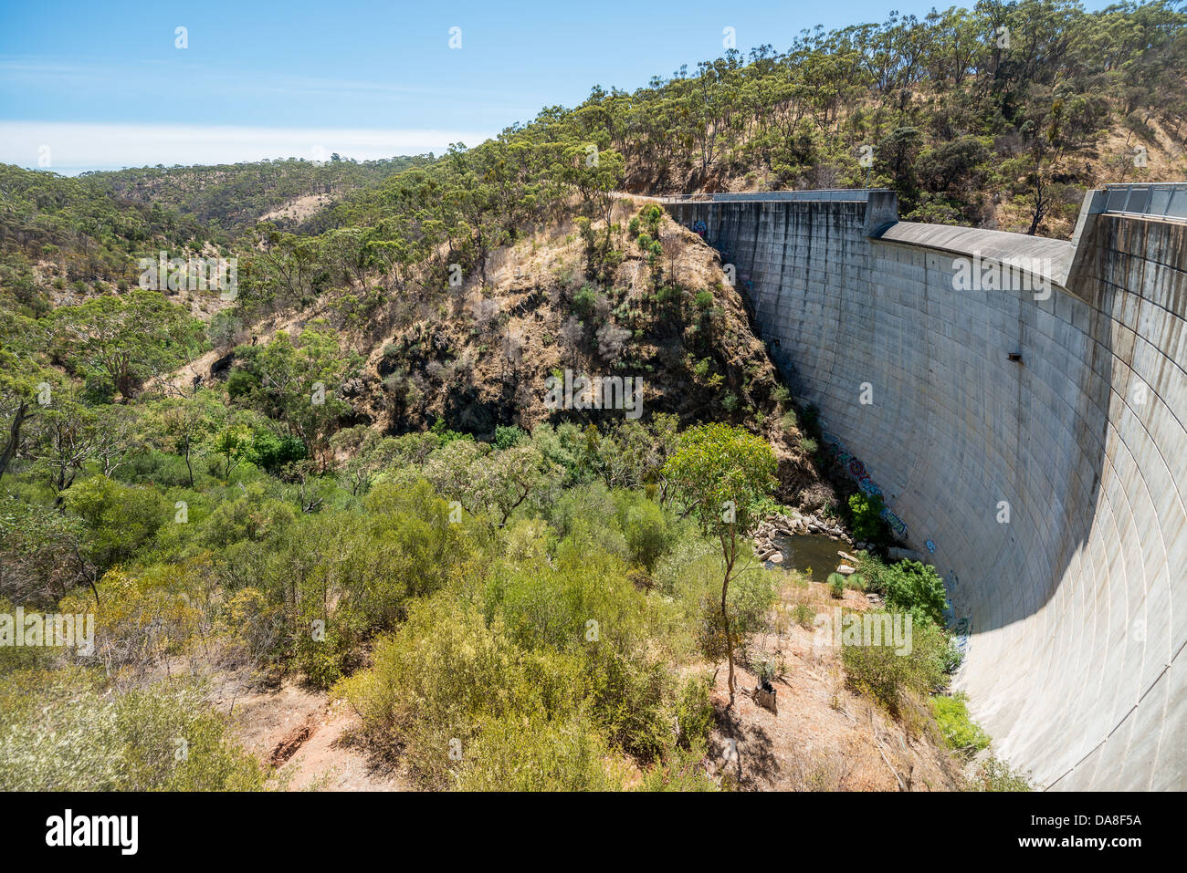 The Sturt Gorge flood control dam preventing major flooding events in the Sturt River. Stock Photo