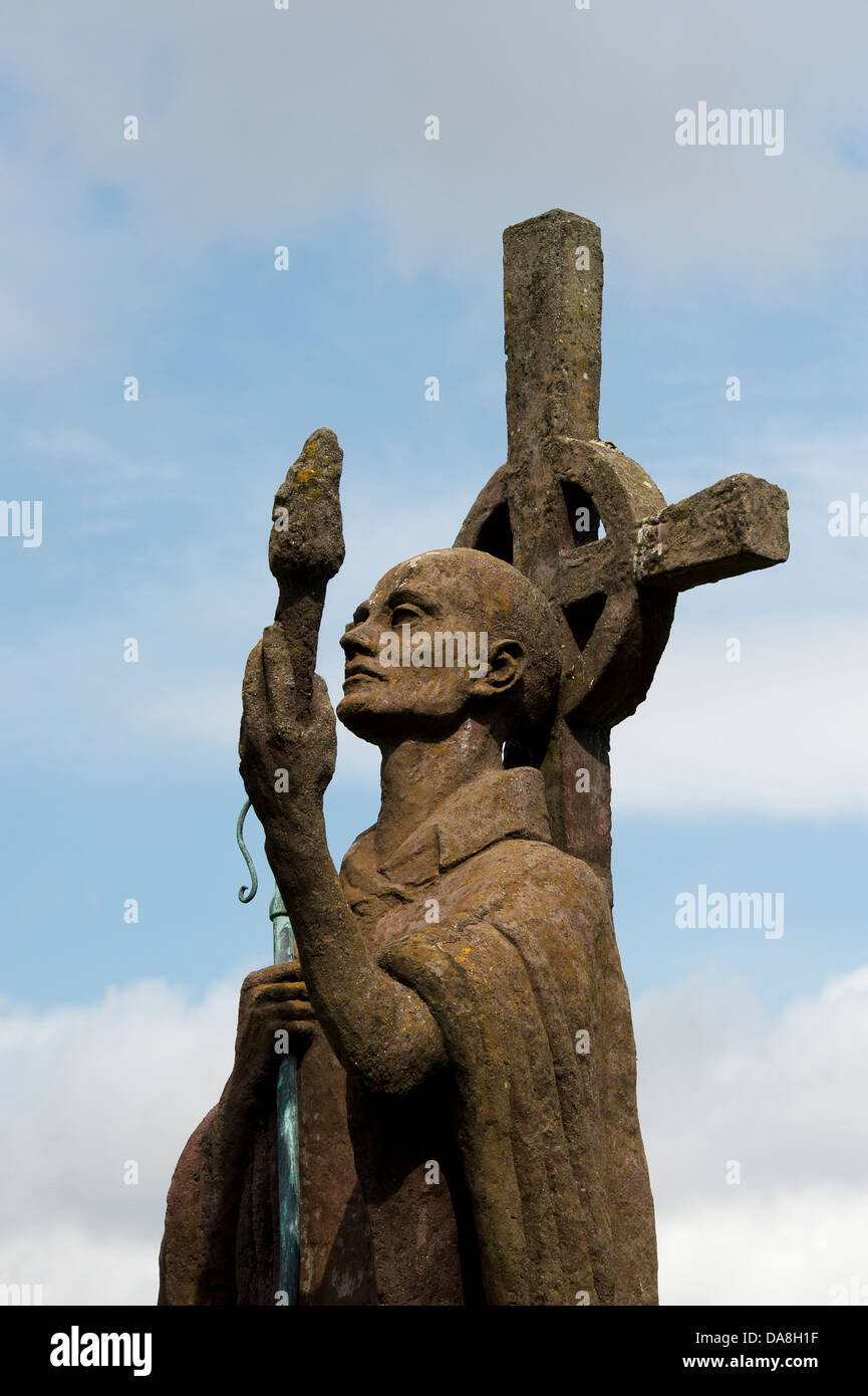 St Aidan Sculpture in Lindisfarne Priory. Holy Island, Lindisfarne, Northumberland. England Stock Photo
