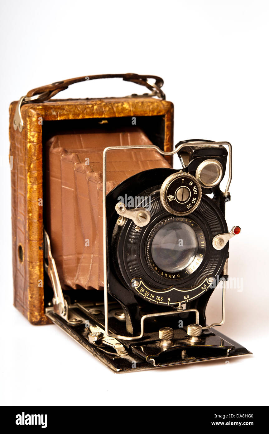 antique Foth plate camera, model made in 1931 in Germany, with leather bellow Stock Photo