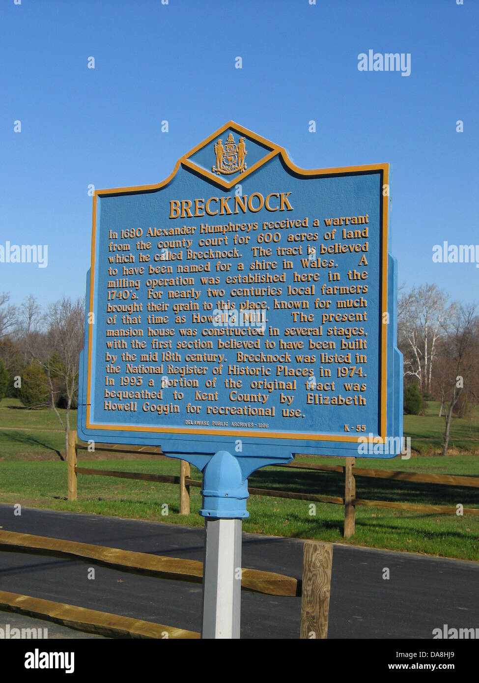 BRECKNOCK  In 1680 Alexander Humphreys received a warrant from the county court for 600 acres of land which he called Brecknock. Stock Photo