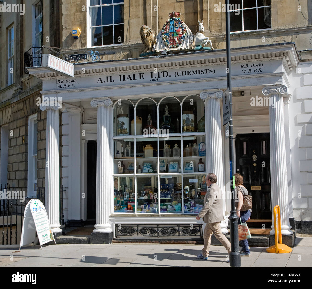 Old fashioned chemist shop Hale Ltd, Argyle Street, Bath, Somerset, England Stock Photo