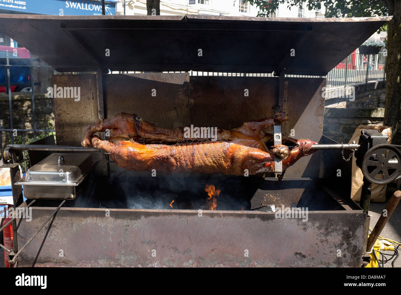 Roast Hog on Spit Stock Photo