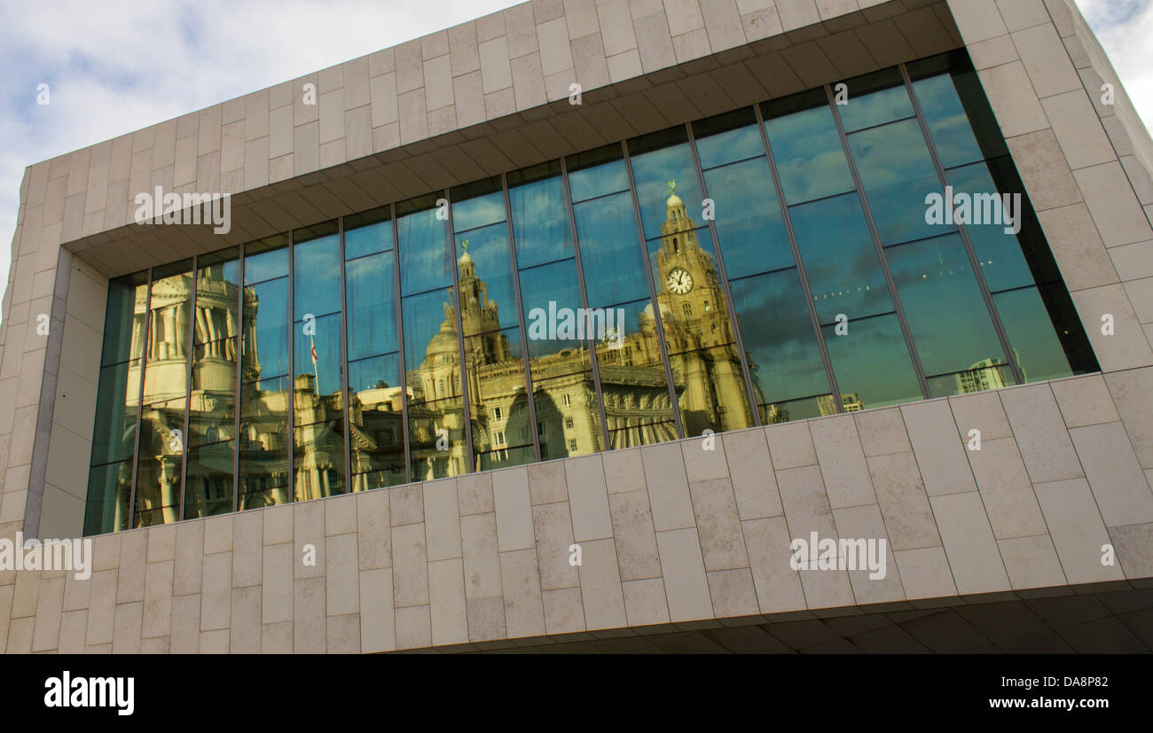 Reflection of Liverpool's Three Graces in the windows of the Museum of ...