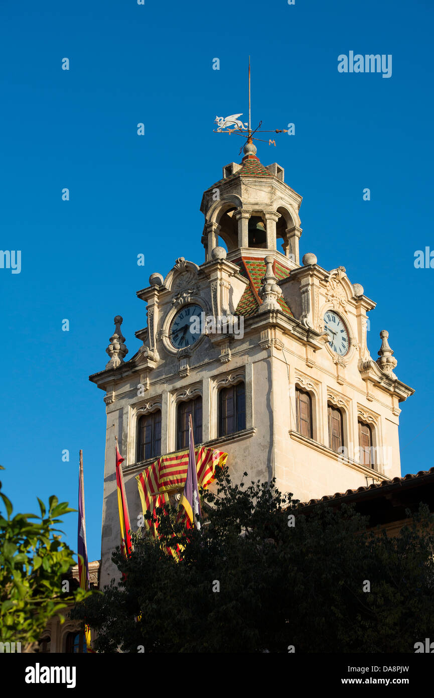 Clock tower in the old town of Alcudia, Mallorca Stock Photo Alamy