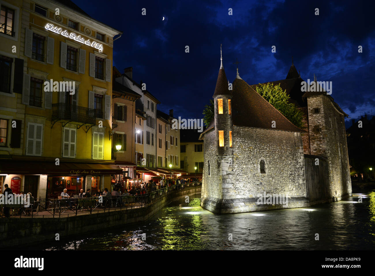 Annecy France at night The Palais de l'Isle and Canal de Thiou. Haute ...