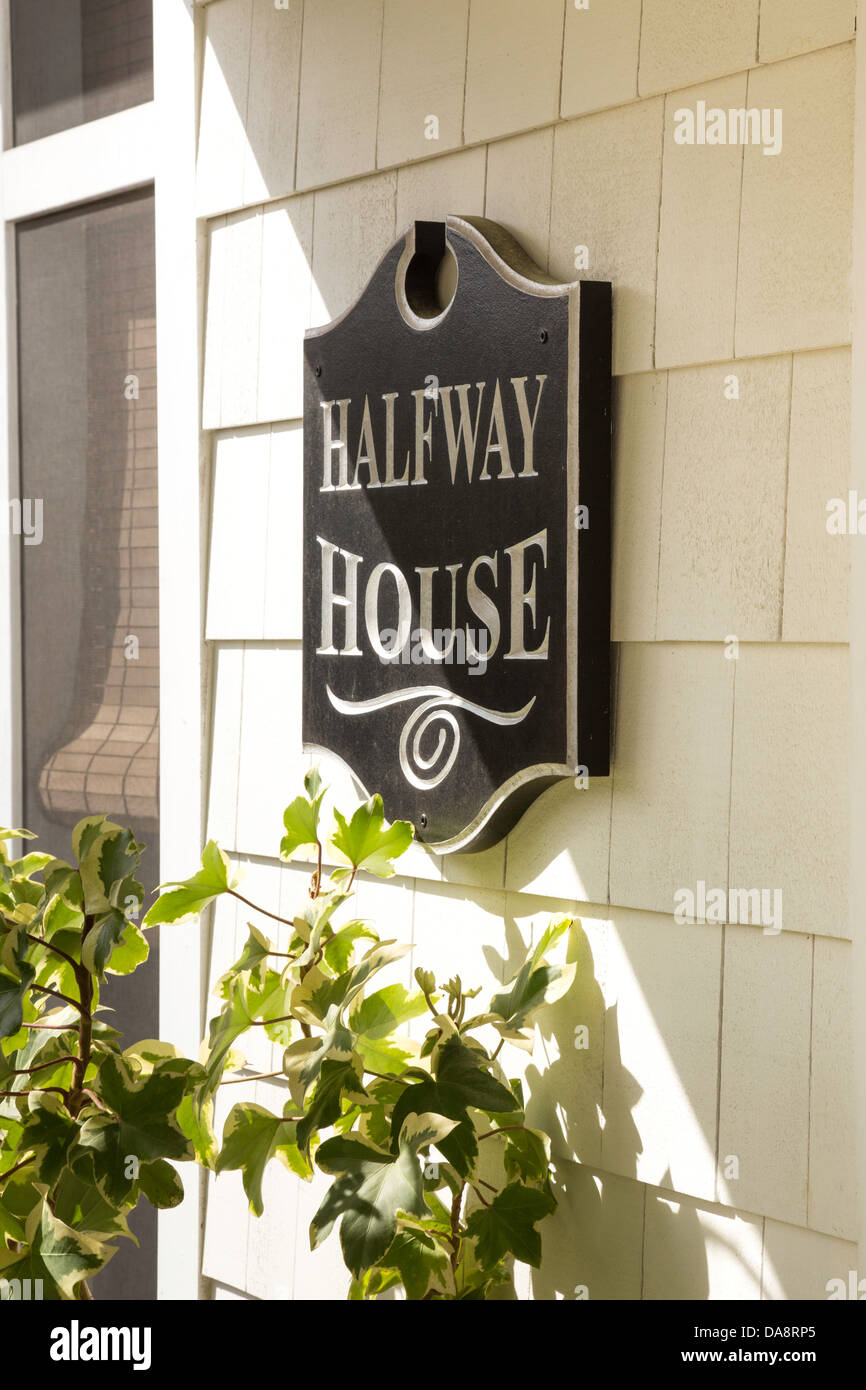 'Halfway House' Sign, Front Door, USA Stock Photo