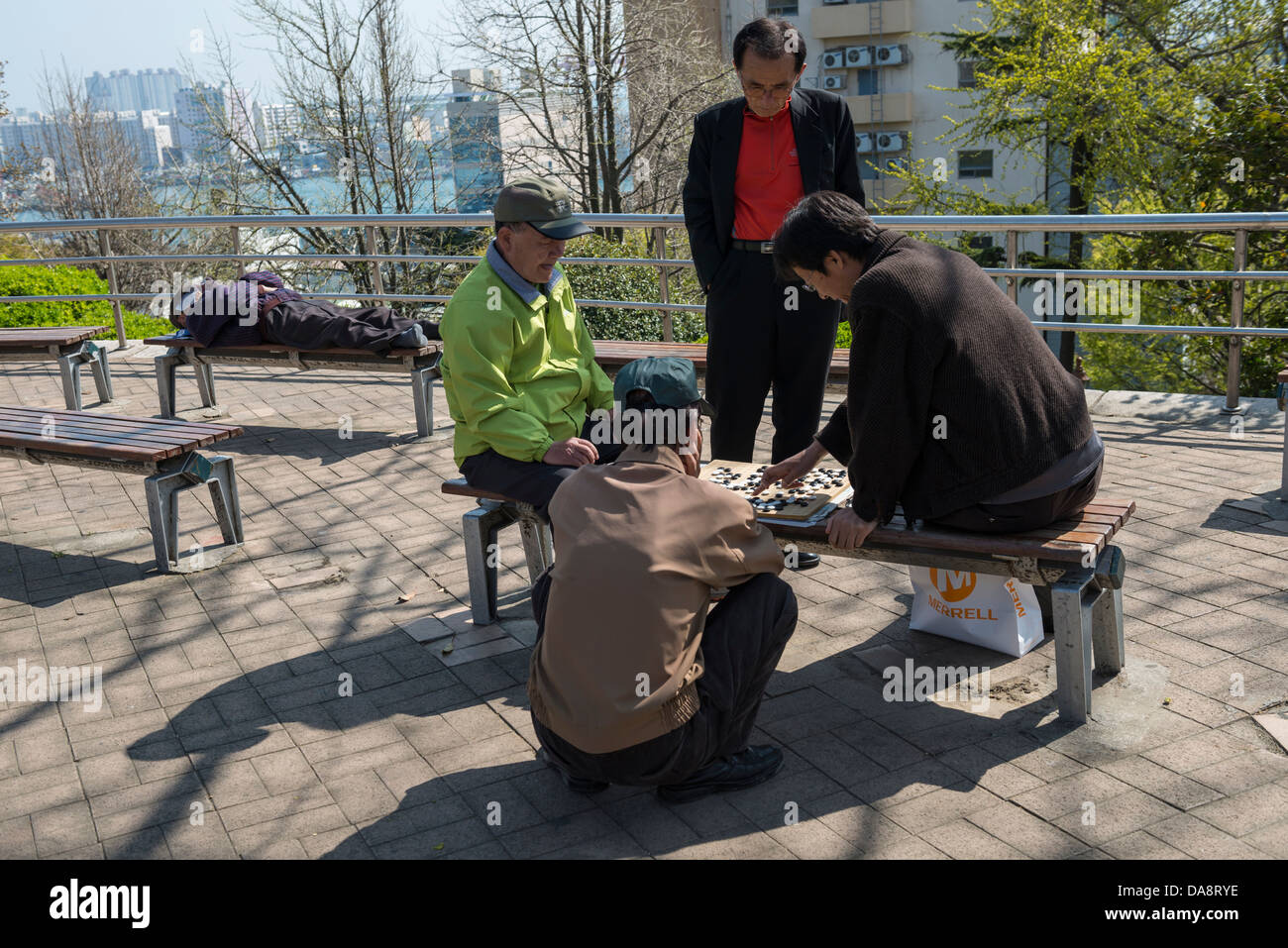 Retired Korean Gentlemen Playing the Board Game "Go" in Yongdusan Park