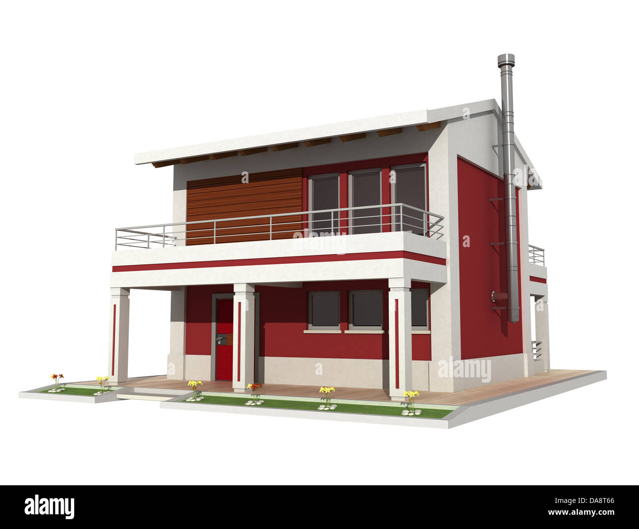 three-dimensional contemporary house on white background exclusive design - rendering Stock Photo