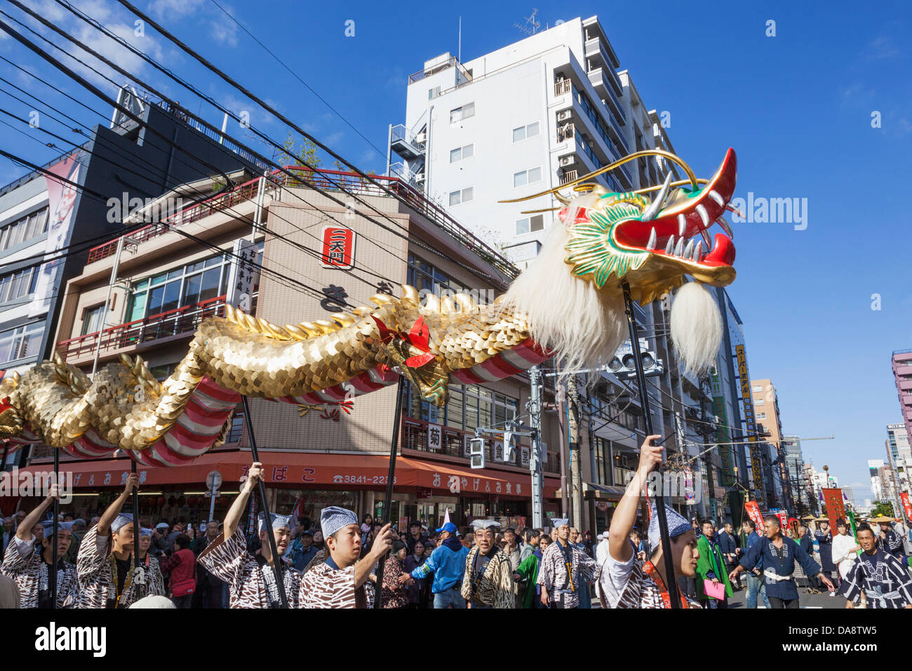 Japan, Honshu, Kanto, Tokyo, Asakusa, Jidai Matsurai Festival, Dragon Dance Stock Photo
