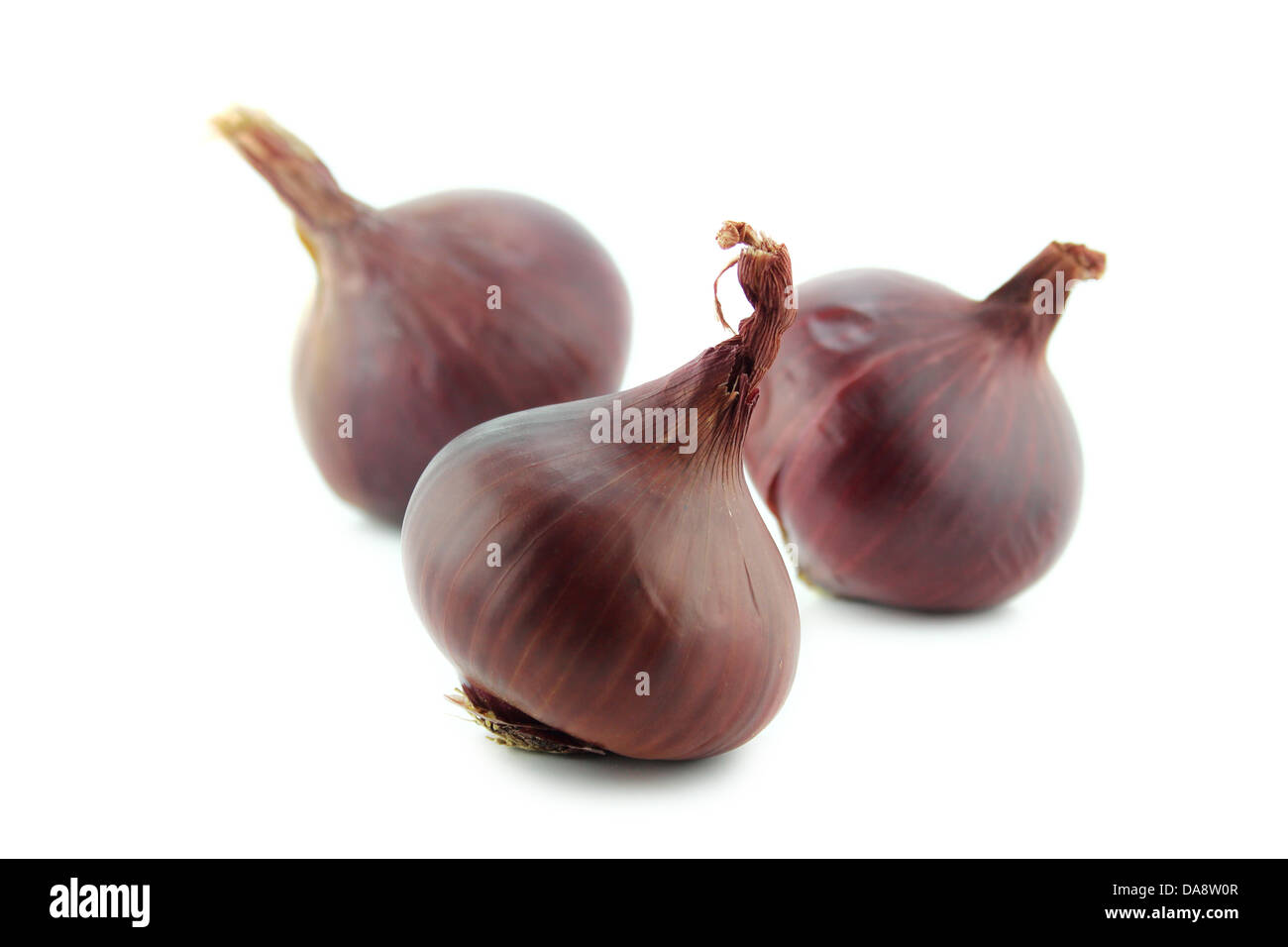 Ripe red onions on white background. Stock Photo