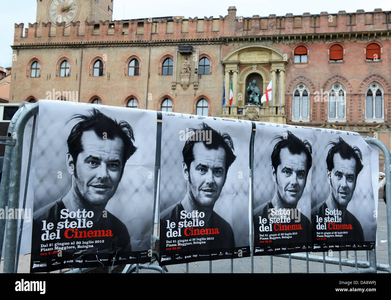 Posters of Jack Nicholson for the film festival Sotto le Stelle del Cinema in Piazza Maggiore Bologna Italy Stock Photo