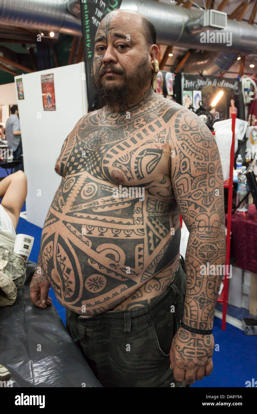 Fat guy with sleeve tattoo