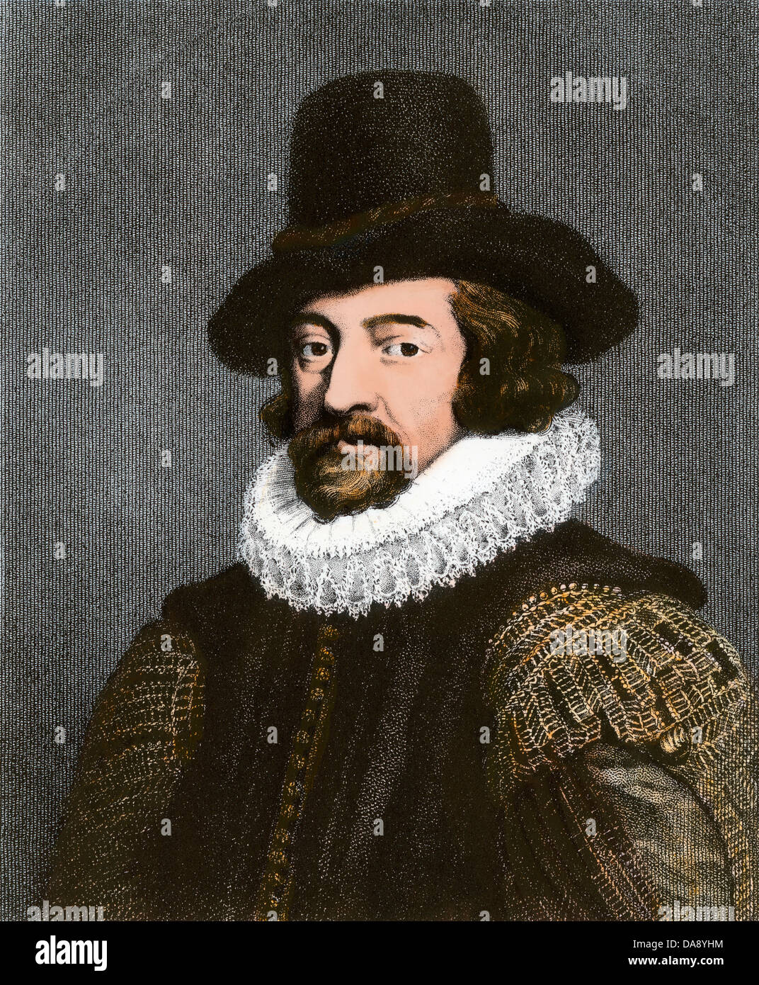 Francis Bacon. Hand-colored steel engraving Stock Photo