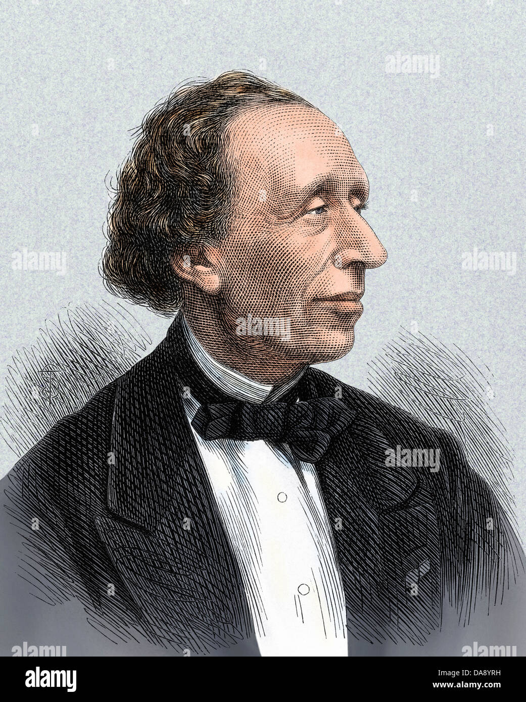Portrait of author Hans Christian Andersen. Hand-colored woodcut Stock Photo