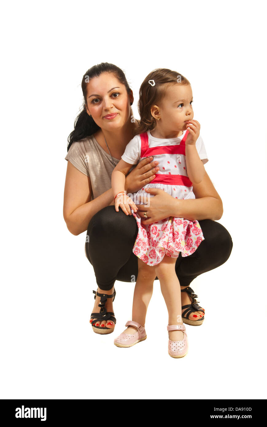 Happy mom embracing her daughter isolated on white background Stock ...