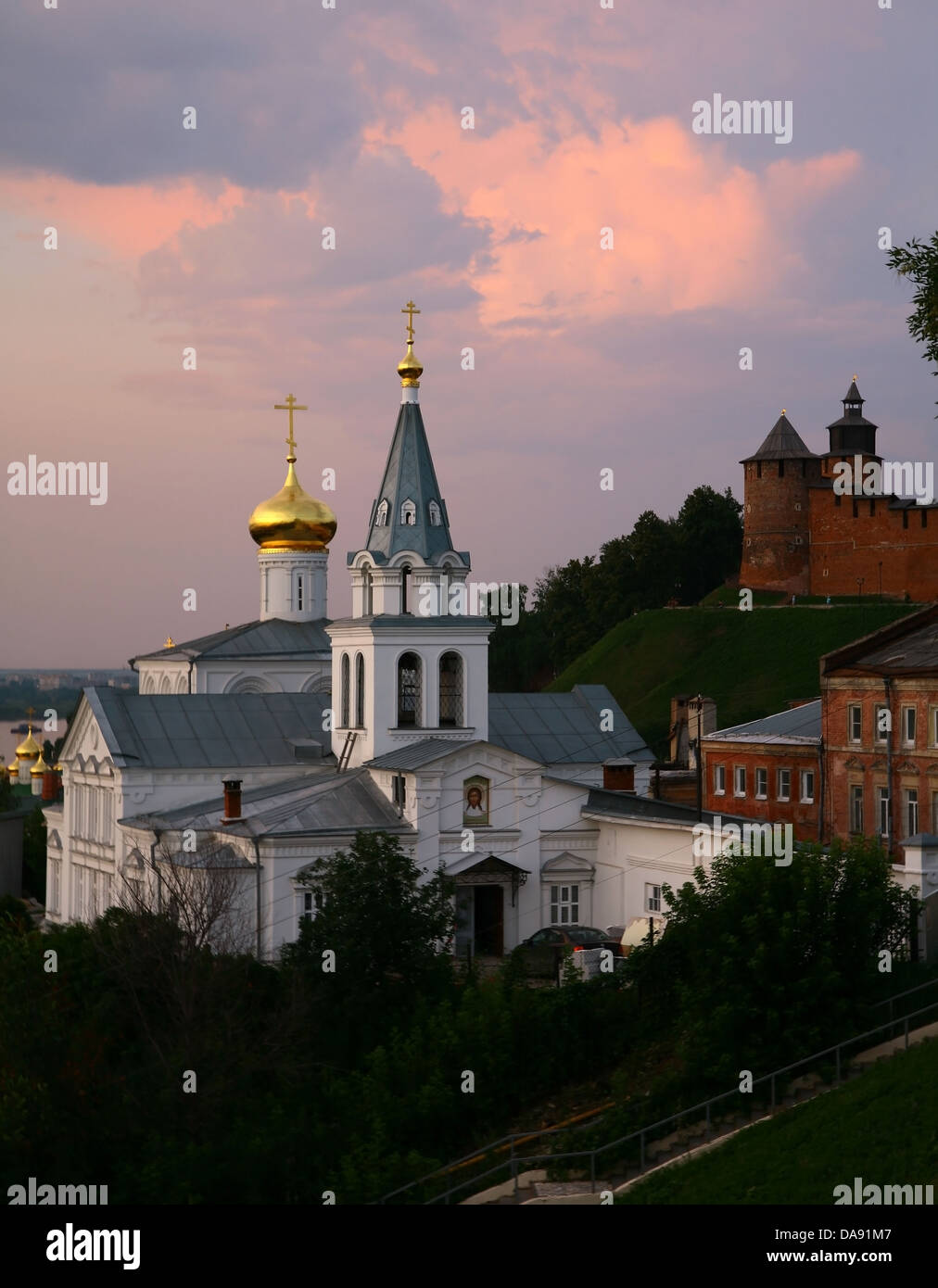 Beautiful evening view Church of Elijah the Prophet and Kremlin Nizhny Novgorod Stock Photo