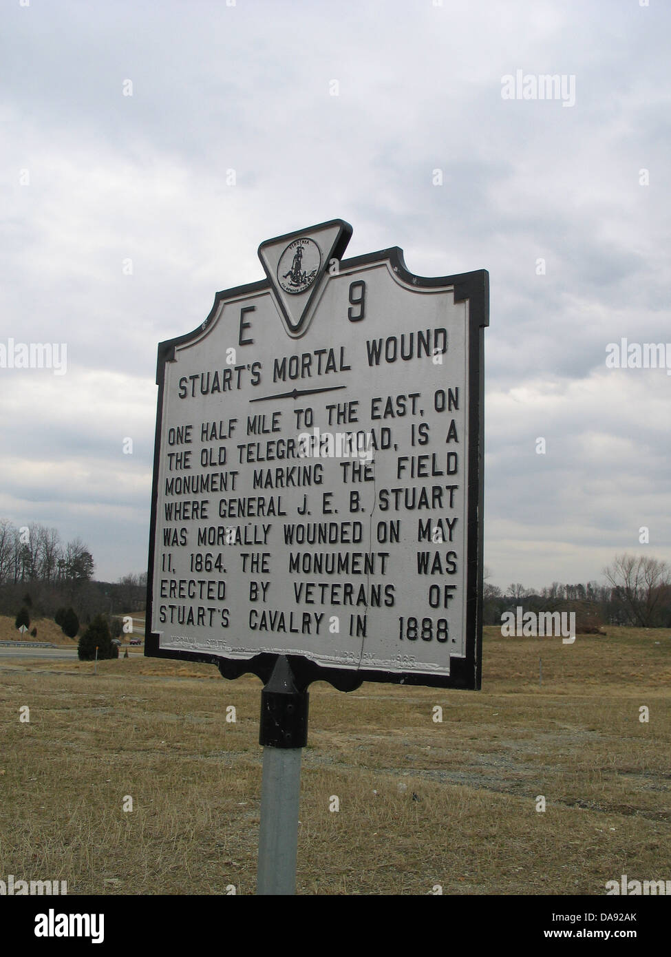 STUART'S MORTAL WOUND (1965) One half mile to the east, on the Old Telegraph Road, is a monument marking the field where General J.E.B. Stuart was mortally wounded on May 11, 1864. The monument was erected by veterans of Stuart's Cavalry in 1888. Virginia State Library, 1965 Stock Photo