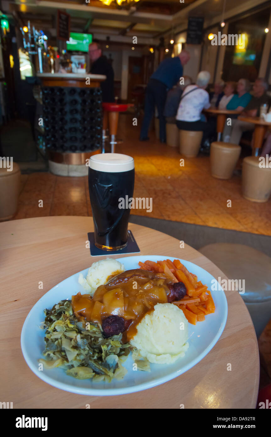 Gourmet bangers and mash the sausages with mashed potato Davy Byrne's Pub restaurant central Dublin Ireland Europe Stock Photo