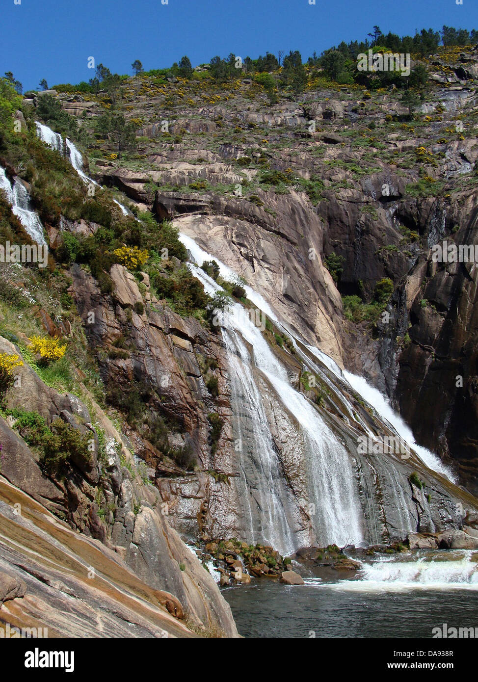 coruna spain landscape waterfall mountain trees Stock Photo
