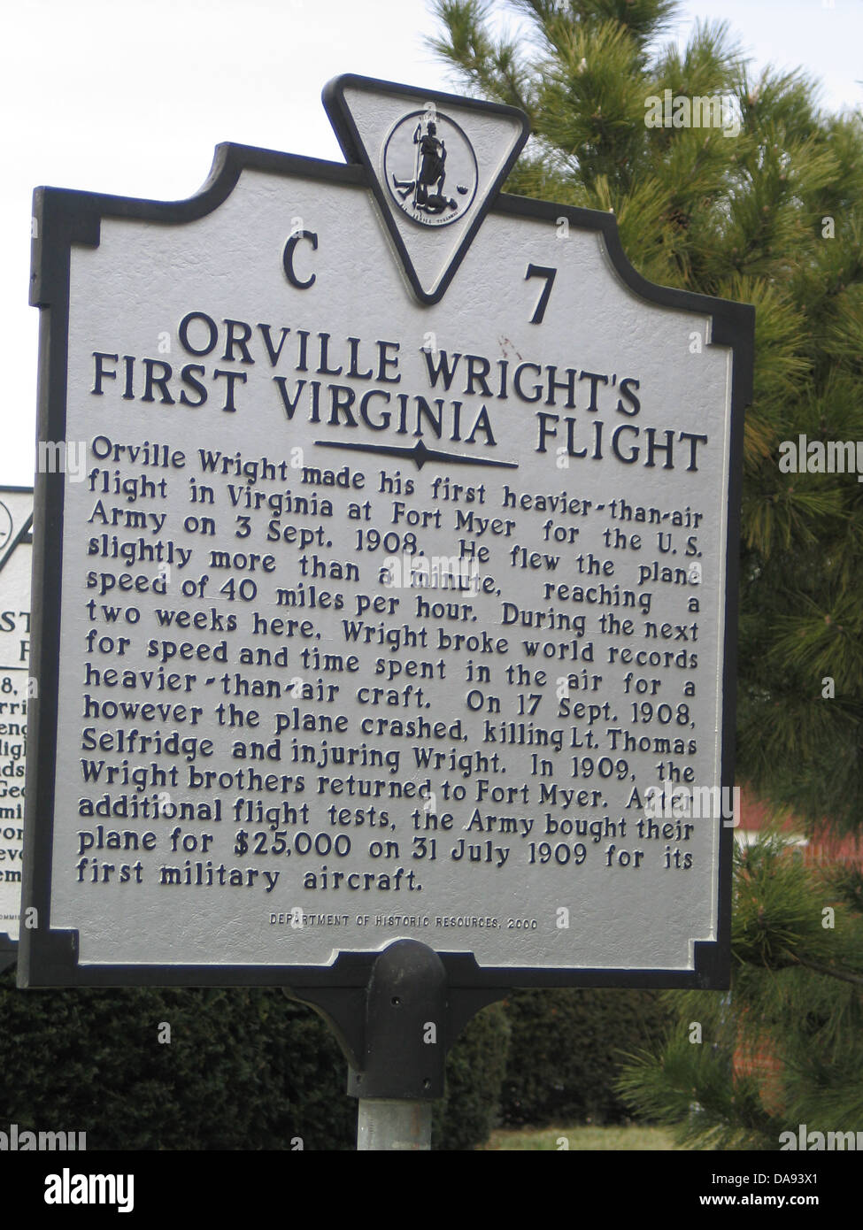 ORVILLE WRIGHT'S FIRST VIRGINIA FLIGHT Orville Wright made his first