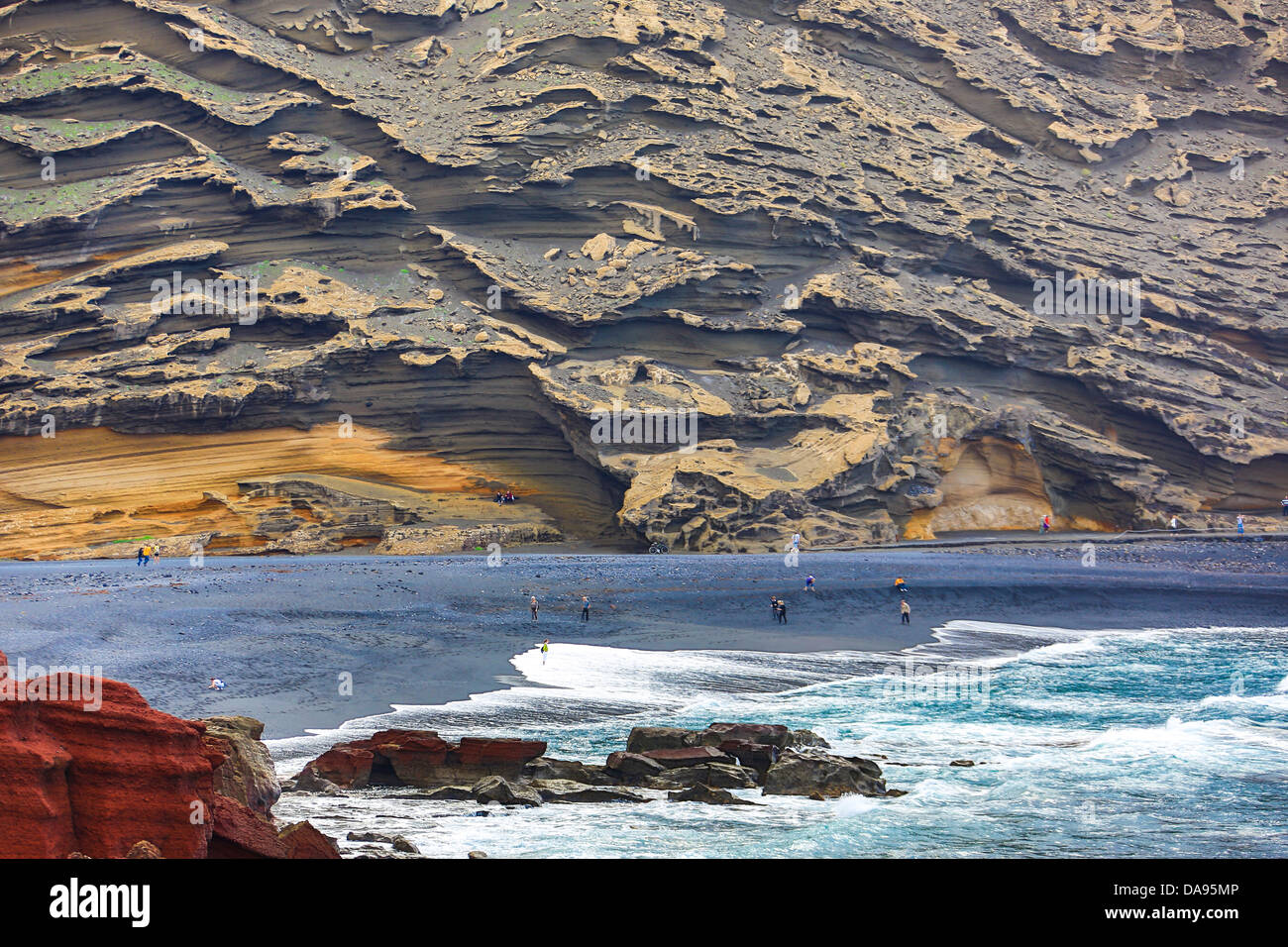 Spain, Europe, Canary Islands, Lanzarote, National Park, Volcano, beach, blue, coast, crater, ecology, el golfo, erosion, geolog Stock Photo