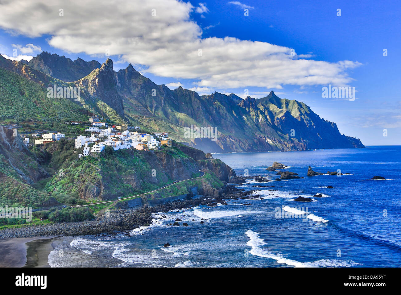 Almaciga, Canary Islands, Canaries, Taganana, Taganana Coast, Tenerife Island, Tenerife, Teneriffa, beach, blue, cliff, coast, m Stock Photo