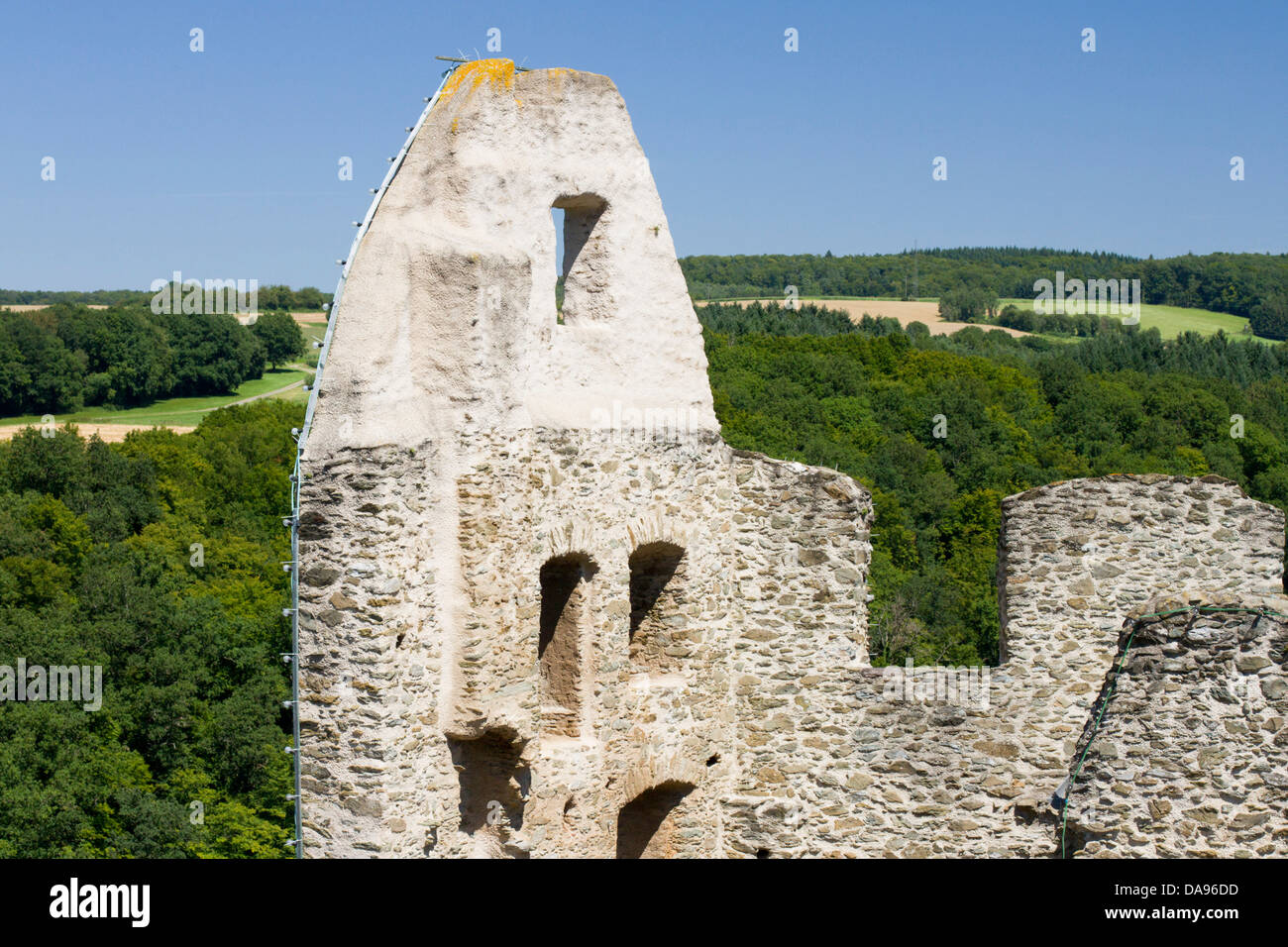 Germany, Hessen, castle ruins, open air cliff, Weinbach-Freienfels cliff, castle, wall, masonry, military wall, building, ruins, Stock Photo