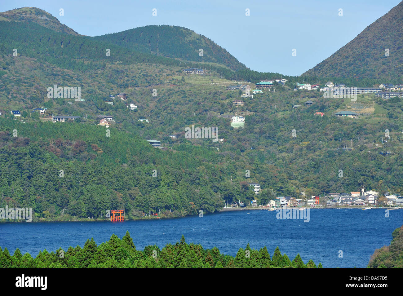 Ashi Lake, Asia, Hakone, Hakone Jinja, Honshu, Horizontal, Japan, Kanagawa Prefecture, Kanto, Shinto, Shrine, Torii Stock Photo