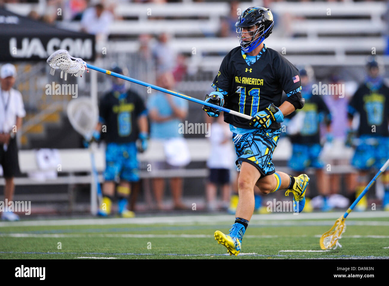 July 6, 2013 - Baltimore, MD, United States of America - July 6, 2013 Baltimore, MD.North All-Star Scott Firman #11 in action during the 8th during the 8th Annual Under Armour All-American Lacrosse Classic at Johnny Unitas Stadium Baltimore on July 6, 2013..South defeats North 28-24. Stock Photo