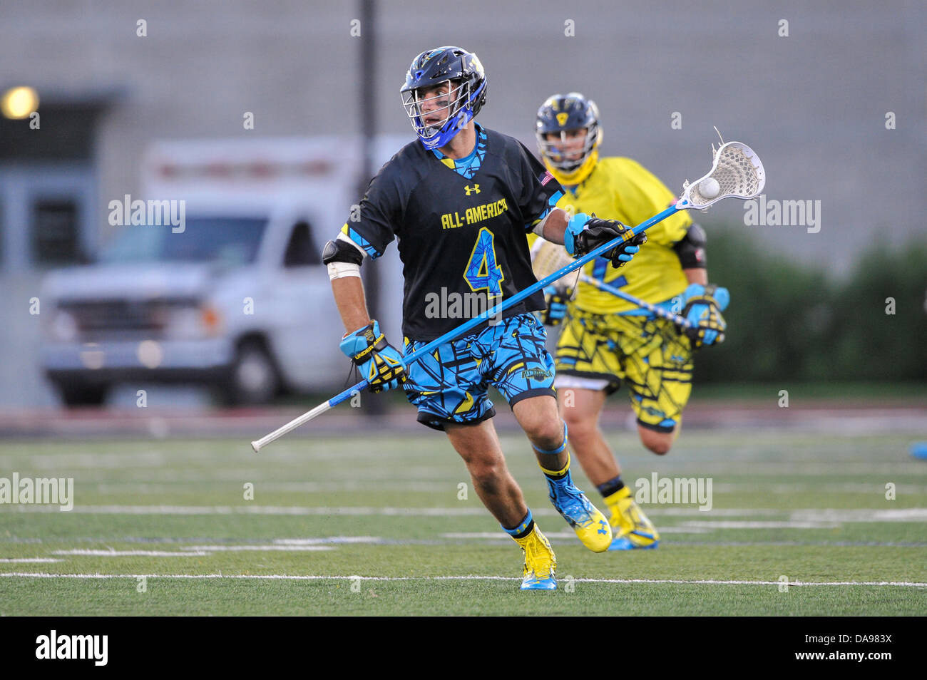 July 6, 2013 - Baltimore, MD, United States of America - July 6, 2013 Baltimore, MD.North All-Star Matt Ryan #4 in action during the 8th Annual Under Armour All-American Lacrosse Classic at Johnny Unitas Stadium Baltimore on July 6, 2013..South defeats North 28-24. Stock Photo