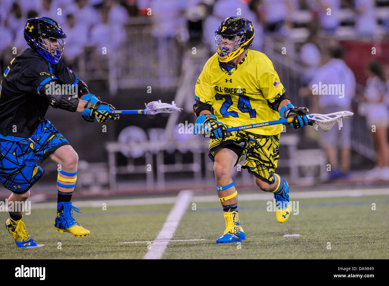 July 6, 2013 - Baltimore, MD, United States of America - July 6, 2013 Baltimore, MD.South All-Star midfield man Stephen Kelly #24 in action during the 8th Annual Under Armour All-American Lacrosse Classic at Johnny Unitas Stadium Baltimore on July 6, 2013..South defeats North 28-24 Stock Photo