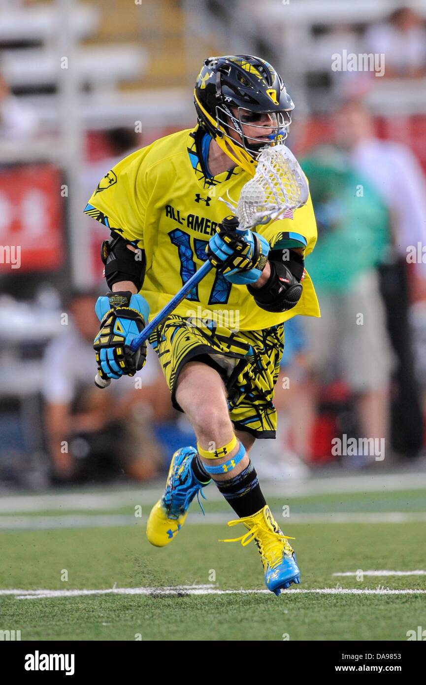 July 6, 2013 - Baltimore, MD, United States of America - July 6, 2013 Baltimore, MD.South All-Star Ben Pridemore #17 drives to the goal during the 8th Annual Under Armour All-American Lacrosse Classic at Johnny Unitas Stadium Baltimore on July 6, 2013..South defeats North 28-24. Stock Photo