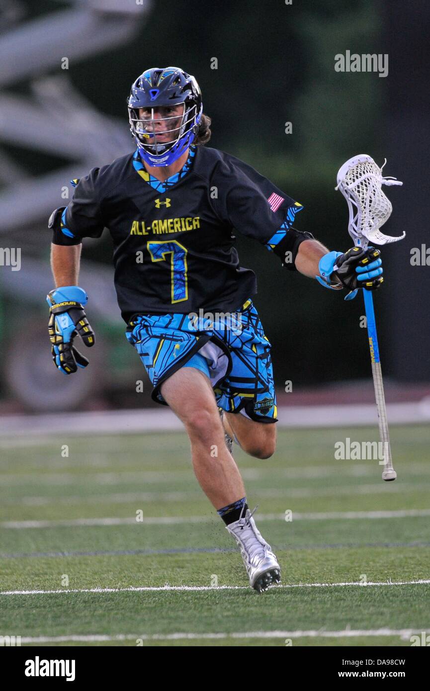 July 6, 2013 - Baltimore, MD, United States of America - July 6, 2013 Baltimore, MD.North All-Star Tate Jozokos #7 in action during the 8th Annual Under Armour All-American Lacrosse Classic at Johnny Unitas Stadium Baltimore on July 6, 2013..South defeats North 28-24. Stock Photo