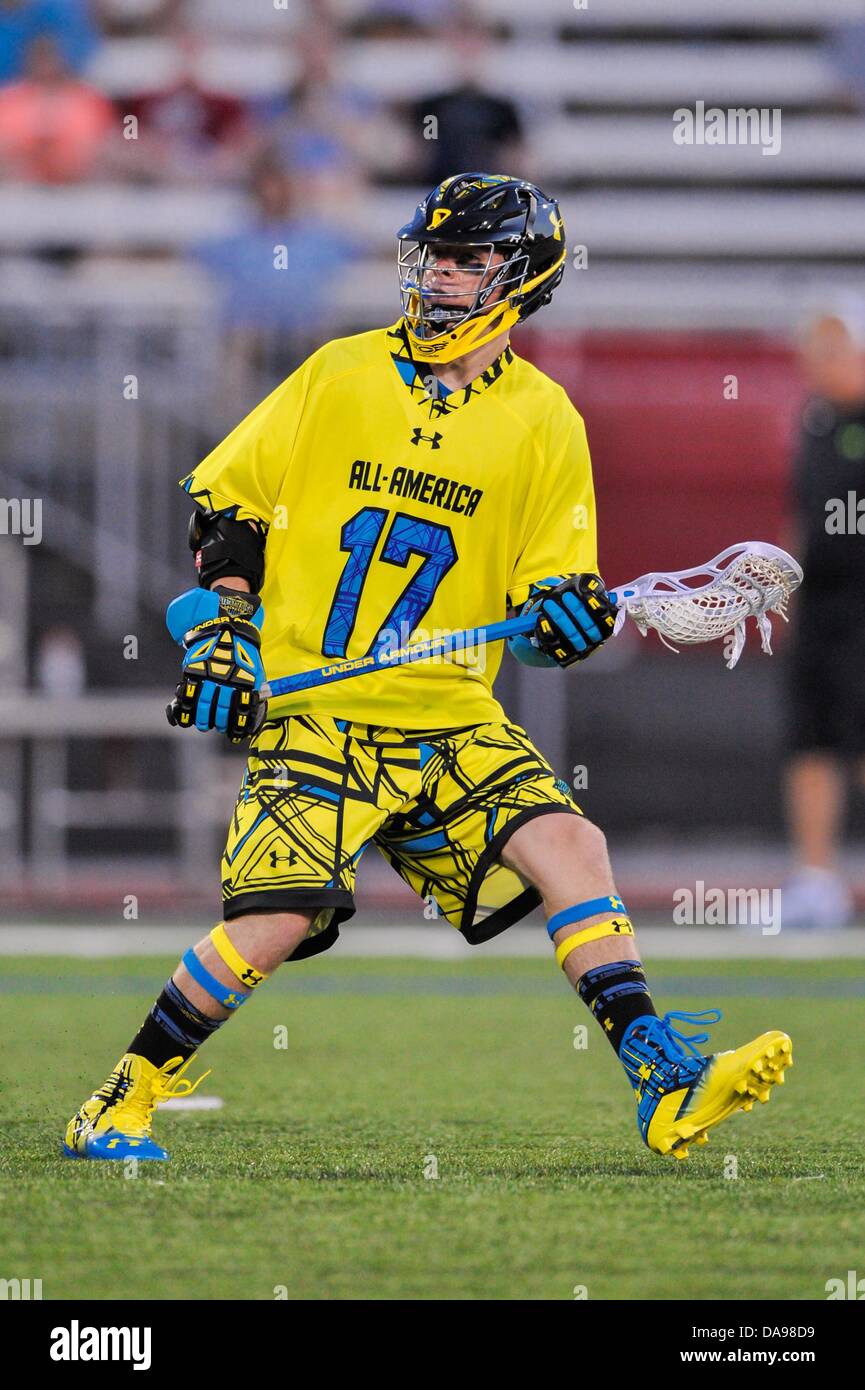 July 6, 2013 - Baltimore, MD, United States of America - July 6, 2013 Baltimore, MD.South All-Star midfield man Ben Pridemore #17 in action during the 8th Annual Under Armour All-American Lacrosse Classic at Johnny Unitas Stadium Baltimore on July 6, 2013..South defeats North 28-24 Stock Photo