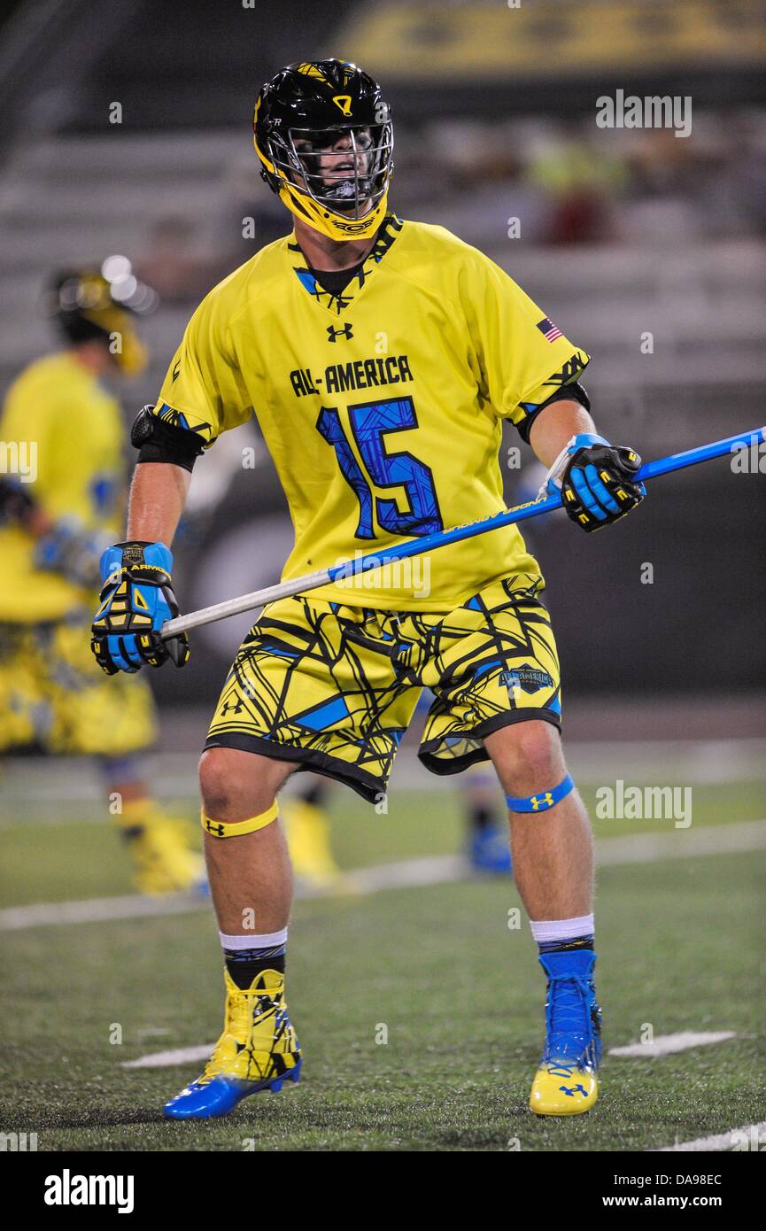 July 6, 2013 - Baltimore, MD, United States of America - July 6, 2013 Baltimore, MD.South All-Star Will Reynolds #15 in action during the 8th Annual Under Armour All-American Lacrosse Classic at Johnny Unitas Stadium Baltimore on July 6, 2013..South defeats North 28-24. Stock Photo