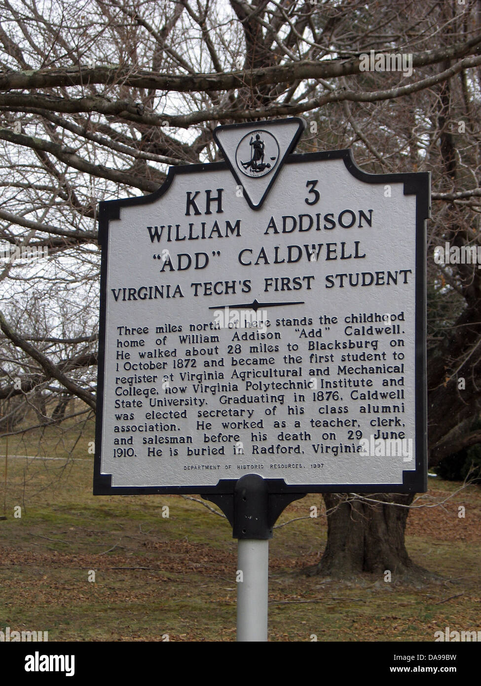 WILLIAM ADDISON "ADD" CALDWELL Virginia Tech's First Student Three