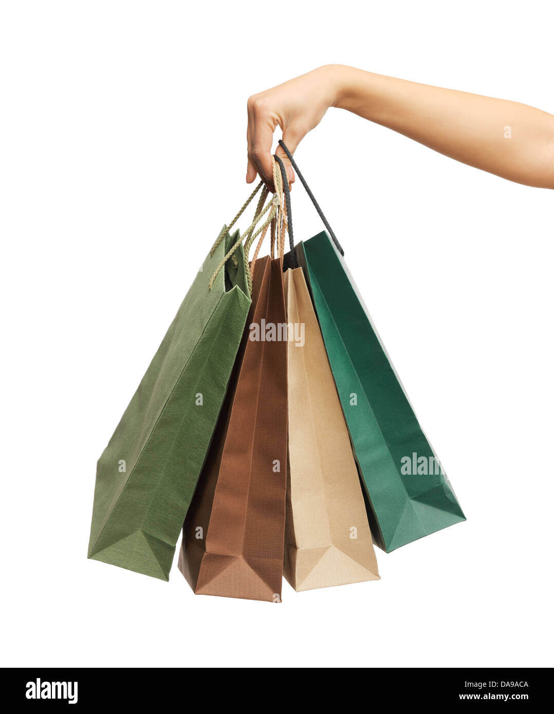 woman hands holding shopping bags Stock Photo