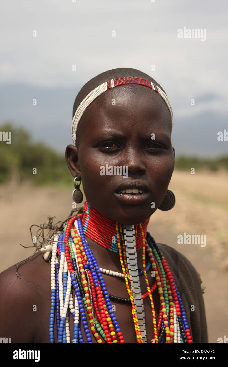 Ethiopia, Africa, South Ethiopia, young, woman, tribe, minority, minority group, ethnology, ethnologic, ethnic, native, Arbore, Stock Photo
